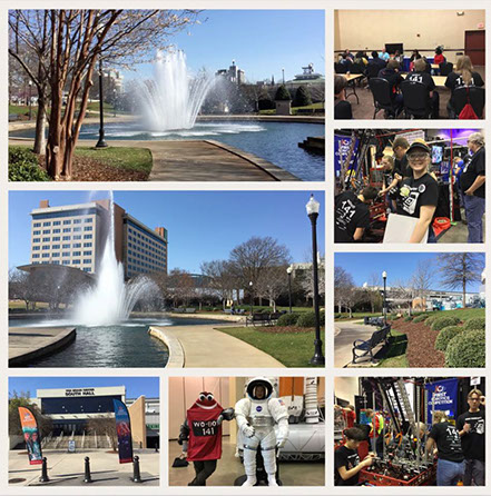 A collage of the venue and the team inside working and having fun