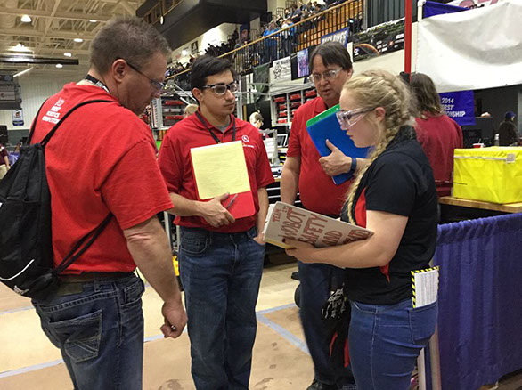 Maddison, our safety captain, talking to the safety judges. Our team was a runner up for the Safety Award.