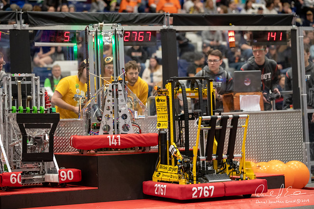 A pic of our robot on the top platform at the end of the game