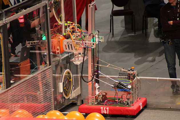 Our robot collecting a cargo from the human player station