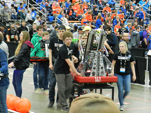 the team making their way to the field