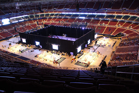 A corner view of the arena that held all 6 playing fields and the opening/closing ceremony stage