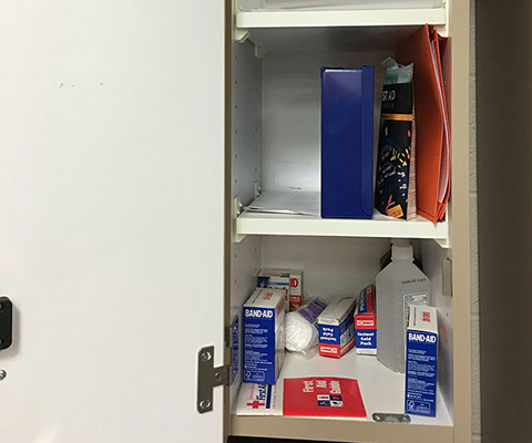 Contents of the FIRST Aid cabinet in the Common Room